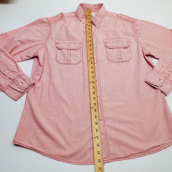 PAPER DENIM & CLOTH Shirt Mens L Red & White Roll Tab Long Sleeve Button Cotton - Picture 4 of 12